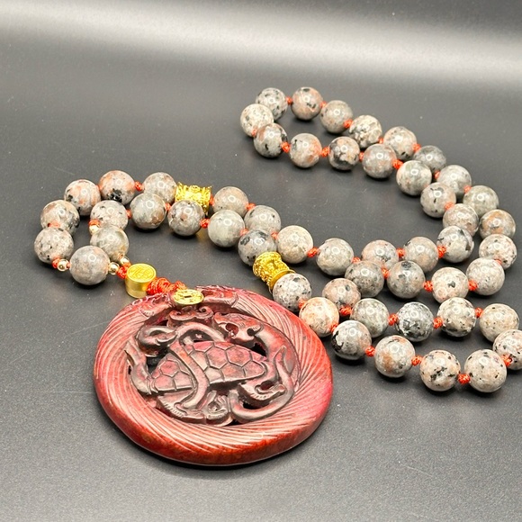 ANTIQUE JADE XUANWU + YOOPERLITE NATURAL STONE NECKLACE one size - Picture 6 of 12